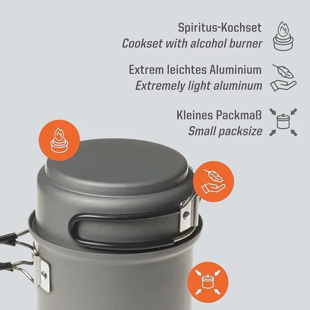 Alt view image 2 of 7 - Esbit CS985HA 5-Piece Lightweight Trekking Cook Set with Brass Alcohol Burner Stove