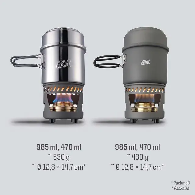 Alt view image 4 of 7 - Esbit CS985HA 5-Piece Lightweight Trekking Cook Set with Brass Alcohol Burner Stove