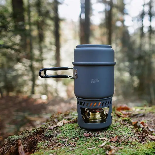 Alt view image 7 of 7 - Esbit CS985HA 5-Piece Lightweight Trekking Cook Set with Brass Alcohol Burner Stove