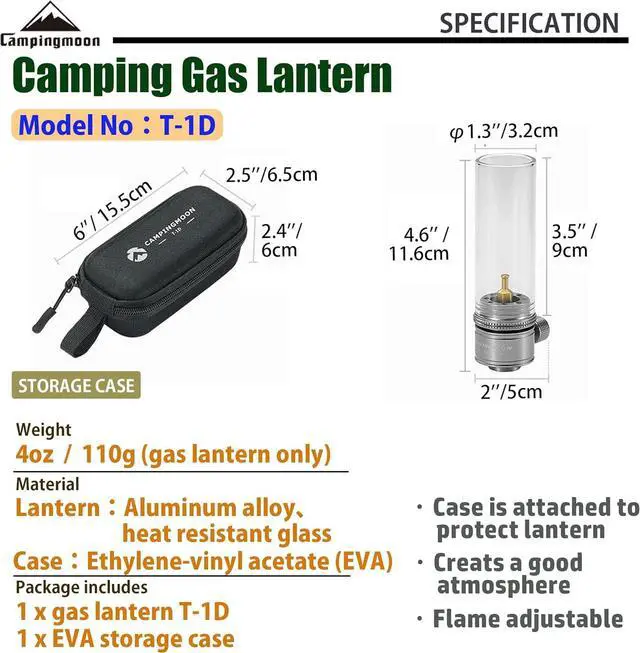 Alt view image 3 of 5 - CAMPINGMOON Camping Gas Lantern Gas Candle T-1D