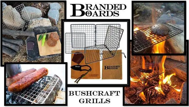 Alt view image 3 of 5 - Portable Bushcraft Stainless BBQ Cooking Grill Grate, Bamboo Cutting Board, Burlap Bag, Mini Knife, Fire Starter Kits. Camping, Campfires, Backpacking, Hunting & Fishing Gear