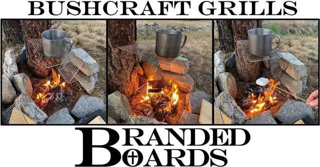 Alt view image 4 of 5 - Portable Bushcraft Stainless BBQ Cooking Grill Grate, Bamboo Cutting Board, Burlap Bag, Mini Knife, Fire Starter Kits. Camping, Campfires, Backpacking, Hunting & Fishing Gear