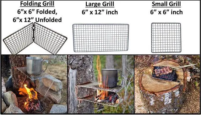 Alt view image 5 of 5 - Portable Bushcraft Stainless BBQ Cooking Grill Grate, Bamboo Cutting Board, Burlap Bag, Mini Knife, Fire Starter Kits. Camping, Campfires, Backpacking, Hunting & Fishing Gear