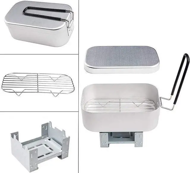 Alt view image 2 of 7 - Lixada Mini Folding Stove Lunch Box Steaming Rack Combo Set for Picnic Camping Hiking Fishing Mountaineering