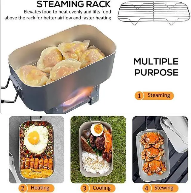 Alt view image 4 of 7 - Lixada Mini Folding Stove Lunch Box Steaming Rack Combo Set for Picnic Camping Hiking Fishing Mountaineering