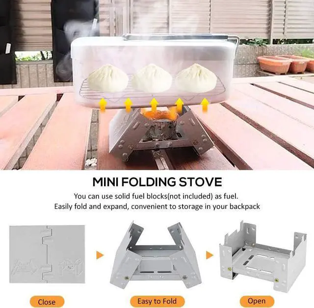 Alt view image 5 of 7 - Lixada Mini Folding Stove Lunch Box Steaming Rack Combo Set for Picnic Camping Hiking Fishing Mountaineering