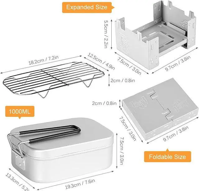 Alt view image 6 of 7 - Lixada Mini Folding Stove Lunch Box Steaming Rack Combo Set for Picnic Camping Hiking Fishing Mountaineering