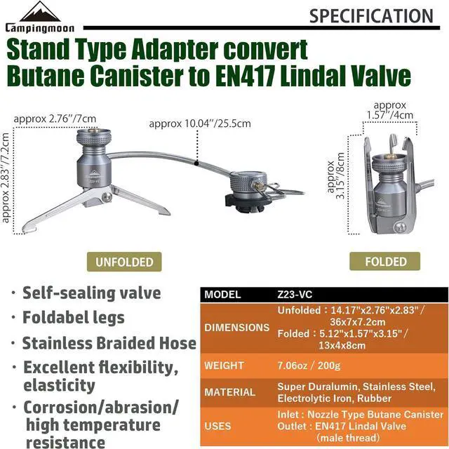 Alt view image 2 of 7 - Butane Adapter Stand Type Remote Stove for Camping Backpacking Butane Gas Fuel Canister w/hose Z23-VC