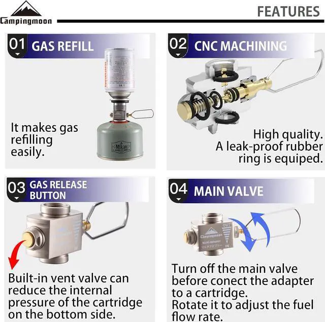 Alt view image 3 of 5 - camping moon Butane to Propane Gas Refill Adapter and LPG Propane Adapter (Isobutane gas to 1lb propane tank (Z15/Z22))