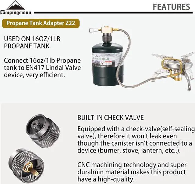 Alt view image 4 of 5 - camping moon Butane to Propane Gas Refill Adapter and LPG Propane Adapter (Isobutane gas to 1lb propane tank (Z15/Z22))
