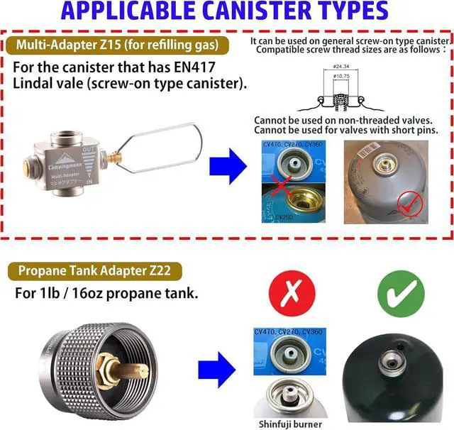 Alt view image 5 of 5 - camping moon Butane to Propane Gas Refill Adapter and LPG Propane Adapter (Isobutane gas to 1lb propane tank (Z15/Z22))