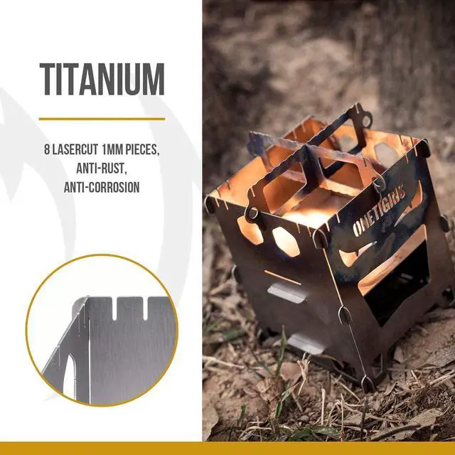 Alt view image 5 of 7 - OneTigris ROCUBOID Camping Backpacking Titanium Stove Portable Foldable Burning Wood Stove for Outdoor Hiking Picnic BBQ,Weights 460g/16.2oz