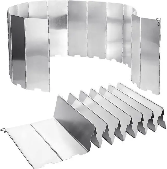 Main image of 2 Pack Folding Outdoor Stove Windscreen, 16 Plates Aluminum Camping Stove Windscreen with Carrying Bag,Stove Windscreen for Camping Picnic, Backpacking, Cooking