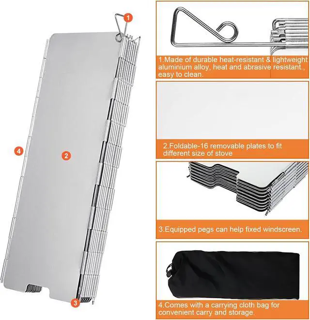 Alt view image 3 of 7 - 2 Pack Folding Outdoor Stove Windscreen, 16 Plates Aluminum Camping Stove Windscreen with Carrying Bag,Stove Windscreen for Camping Picnic, Backpacking, Cooking