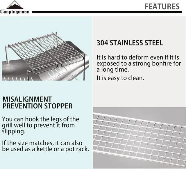 Alt view image 3 of 5 - CAMPINGMOON 304 Stainless Steel Cooking Grates for Camping Stove Grill Campfire Open Fire MTG-G,MTG-2G,MTG-JS,MTG-JL