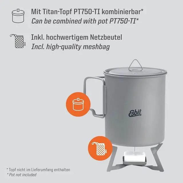 Alt view image 3 of 7 - Esbit 11.5g (0.4 Ounce) Ultralight Folding Titanium Stove for Use with Solid Fuel Tablets