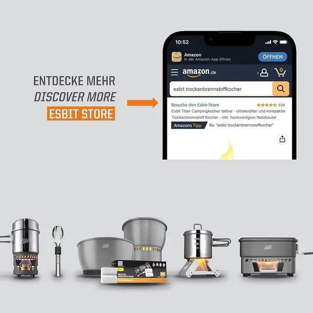 Alt view image 7 of 7 - Esbit 11.5g (0.4 Ounce) Ultralight Folding Titanium Stove for Use with Solid Fuel Tablets