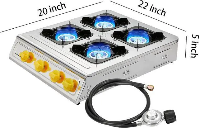 Alt view image 2 of 6 - Vivicreate Camping 40000 BTU 4 burner auto ignition Propane Gas Outdoor Garden Fishing Hiking Camp Restaurant Stove Burner (Brass)
