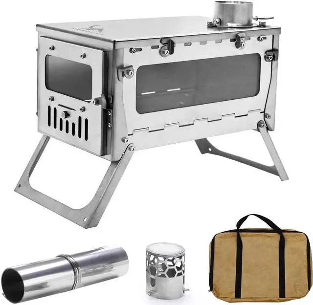 Main image of MC TOMOUNT Titanium Folding Tent Stove Wood Burning Stove Ultralight 1mm Thick Plate for Backpacking Camping Hunting Pipe Included