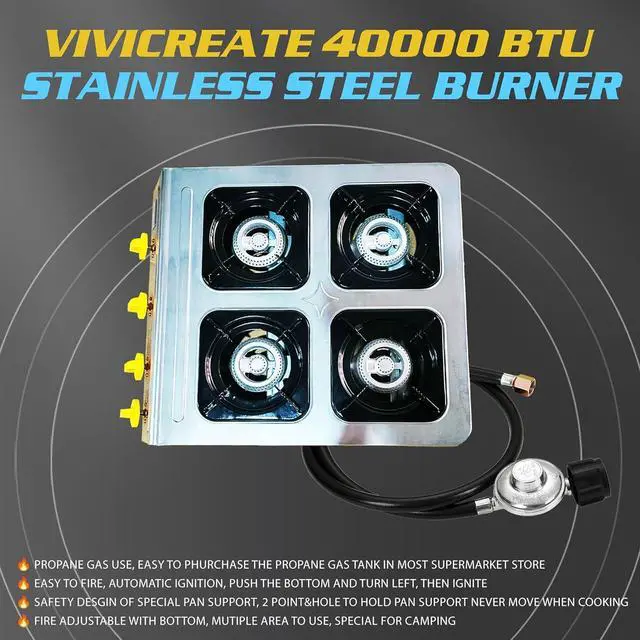 Alt view image 6 of 6 - Vivicreate Camping 40000 BTU 4 burner auto ignition Propane Gas Outdoor Garden Fishing Hiking Camp Restaurant Stove Burner (Brass)