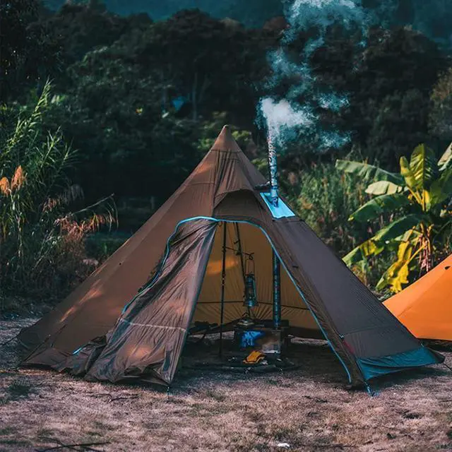 Alt view image 5 of 5 - MC TOMOUNT Titanium Folding Tent Stove Wood Burning Stove Ultralight 1mm Thick Plate for Backpacking Camping Hunting Pipe Included