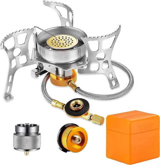 Main image of SVNVIOZ Camping Stove Windproof Backpacking Stove with Piezo Ignition, Plastic Storage Box, 2 Types Fuel Canister Adapters, Camping Gear Portable Stove for Outdoor Camping Hiking Cooking