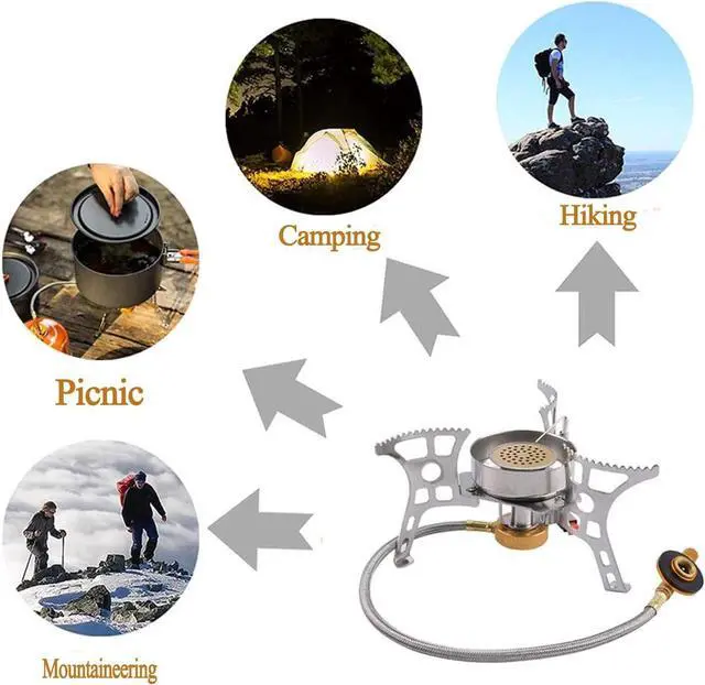 Alt view image 7 of 7 - SVNVIOZ Camping Stove Windproof Backpacking Stove with Piezo Ignition, Plastic Storage Box, 2 Types Fuel Canister Adapters, Camping Gear Portable Stove for Outdoor Camping Hiking Cooking
