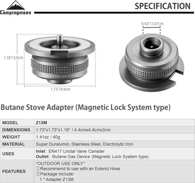 Alt view image 2 of 6 - CAMPINGMOON Camping Gas Stove Adapter, Input: EN417 Lindal Valve Canister, Output: Butane Gas Stove Z13M