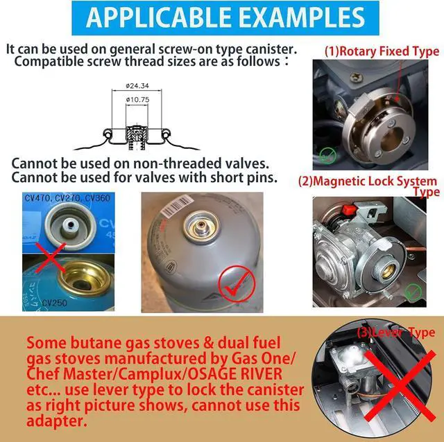 Alt view image 4 of 6 - CAMPINGMOON Camping Gas Stove Adapter, Input: EN417 Lindal Valve Canister, Output: Butane Gas Stove Z13M