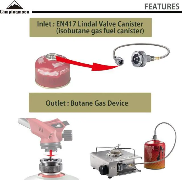 Alt view image 5 of 6 - CAMPINGMOON Camping Gas Stove Adapter, Input: EN417 Lindal Valve Canister, Output: Butane Gas Stove Z13M