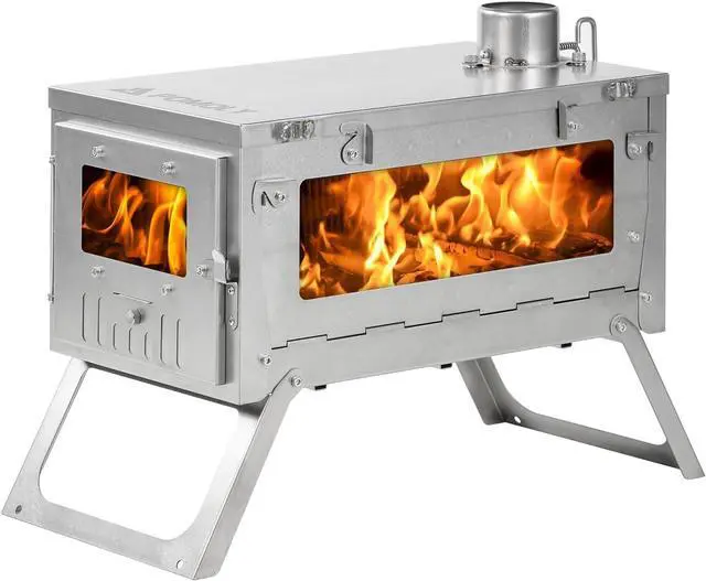 Main image of Camping Wood Stove Hot Tent Stove, POMOLY Ti 0.6 Portable Lightweight Titanium Stove for Hiking, Cooking, Heating (Stove Pipe 9.84ft / 3m)