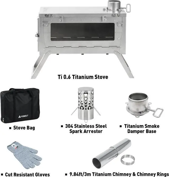 Alt view image 4 of 7 - Camping Wood Stove Hot Tent Stove, POMOLY Ti 0.6 Portable Lightweight Titanium Stove for Hiking, Cooking, Heating (Stove Pipe 9.84ft / 3m)
