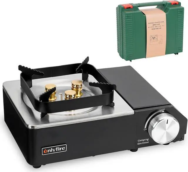 Main image of ONLYFIRE Portable Camping Stove with Carry Case, High Power Butane Stove Instant Ignition, Windproof Camp Stove for Camping, Hiking, RV Trip, Backpacking and Emergency, Stainless Steels Black GS336