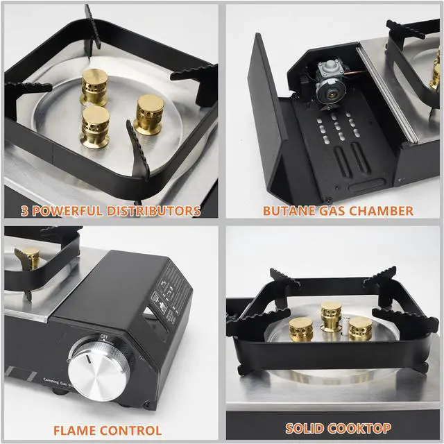 Alt view image 5 of 7 - ONLYFIRE Portable Camping Stove with Carry Case, High Power Butane Stove Instant Ignition, Windproof Camp Stove for Camping, Hiking, RV Trip, Backpacking and Emergency, Stainless Steels Black GS336