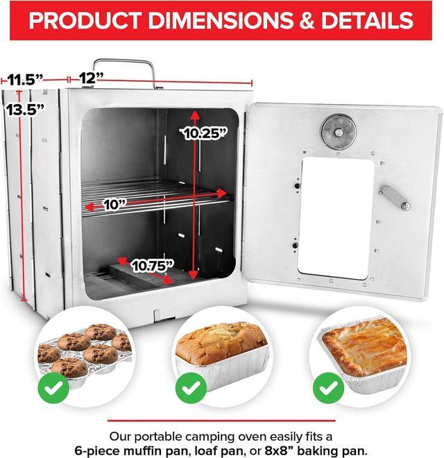 Alt view image 2 of 7 - Modern Innovations Portable Camping Oven, Folding Camping Stove for Baking Cinnamon Rolls, Breads, and Muffins, Outdoor Portable Oven for Use with Wood Burning Fire, Propane Stoves, Campers, and More