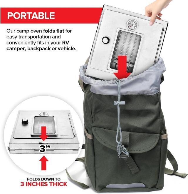 Alt view image 4 of 7 - Modern Innovations Portable Camping Oven, Folding Camping Stove for Baking Cinnamon Rolls, Breads, and Muffins, Outdoor Portable Oven for Use with Wood Burning Fire, Propane Stoves, Campers, and More