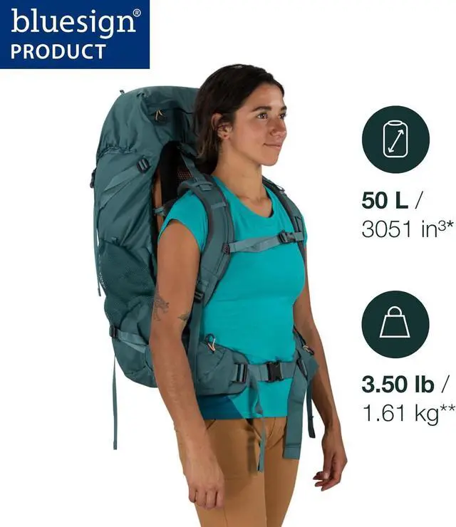 Alt view image 2 of 6 - Osprey Renn 50L Women's Backpacking Backpack, Cascade Blue/Melon Orange