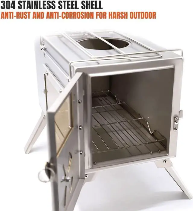 Alt view image 2 of 7 - Fitinhot Tent Stove, Portable Camping Wood Burning Stoves Stainless Steel with Chimney Pipes for Outdoor Cookout, Hiking, Travel, Backpacking Trips (Silver)