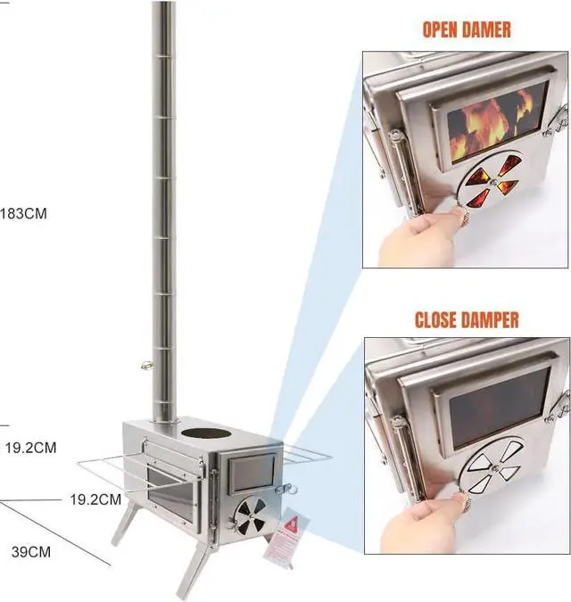 Alt view image 5 of 7 - Fitinhot Tent Stove, Portable Camping Wood Burning Stoves Stainless Steel with Chimney Pipes for Outdoor Cookout, Hiking, Travel, Backpacking Trips (Silver)
