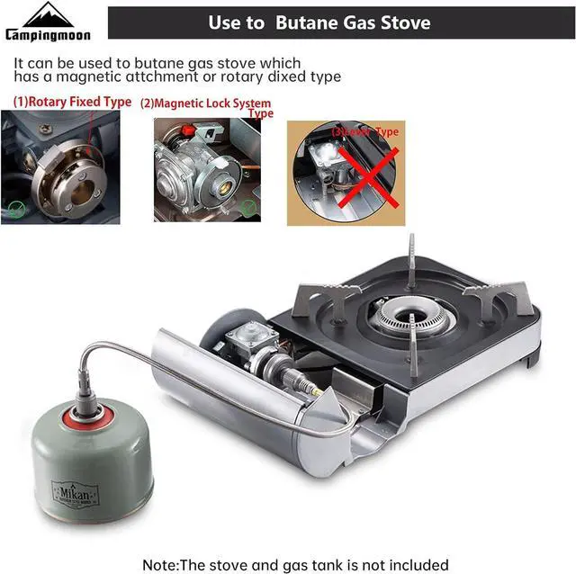 Alt view image 5 of 5 - Campingmoon Camping Gas Stove Adapter, Input: EN417 Lindal Valve Canister, Output: Butane Gas Stove Z13M