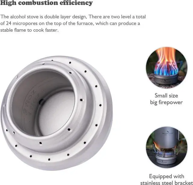 Alt view image 3 of 7 - iBasingo Titanium Mini Spirit Stove Cooker Burner with shelf for Outdoor Camping Picnic Backpacking A-Ti2001C