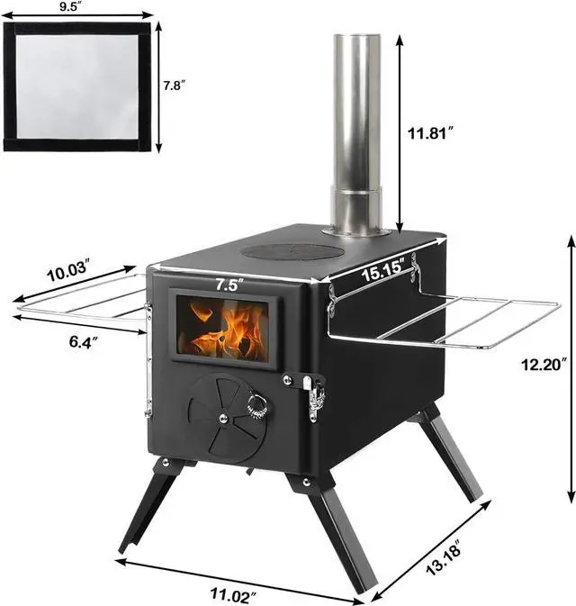Alt view image 7 of 7 - HOPUBUY Wood Stove Hot Tent Stove, Portable Camping Wood Burning Stove for Outdoor Cooking, Small Wood Stove with 7 Stainless Chimney Pipes and Tent Stove Jack