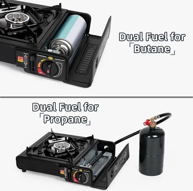 Alt view image 3 of 7 - SHINESTAR Dual Fuel Stove with Butane & Propane Compatibility, Portable Camping Stove for Outdoor Cooking, Propane Adapter Hose and Carrying Case Included, 7800 BTUs Output