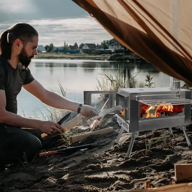 Alt view image 2 of 7 - Outdoor Wood Burning Stove, Portable with Chimney Pipe for Cooking, Camping, Tent, Hiking, Fishing, Backpacking