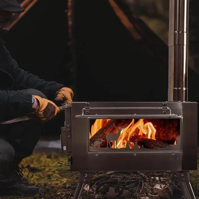 Alt view image 5 of 7 - Outdoor Wood Burning Stove, Portable with Chimney Pipe for Cooking, Camping, Tent, Hiking, Fishing, Backpacking
