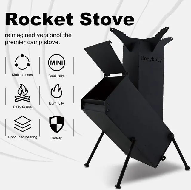 Alt view image 2 of 7 - Rocket Stove Wood Burning Camp Stove Rocket Stove for Cooking Portable Wood Mini Burning Stove, Fire Camping Stove for Cooking backyard cooking Camping grill outdoor events BBQ Comes with storage bag