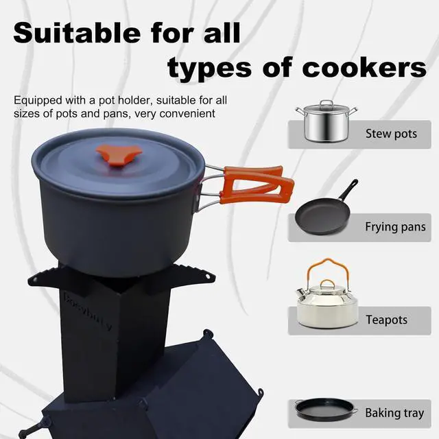 Alt view image 4 of 7 - Rocket Stove Wood Burning Camp Stove Rocket Stove for Cooking Portable Wood Mini Burning Stove, Fire Camping Stove for Cooking backyard cooking Camping grill outdoor events BBQ Comes with storage bag