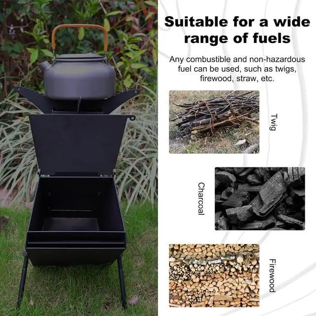Alt view image 5 of 7 - Rocket Stove Wood Burning Camp Stove Rocket Stove for Cooking Portable Wood Mini Burning Stove, Fire Camping Stove for Cooking backyard cooking Camping grill outdoor events BBQ Comes with storage bag