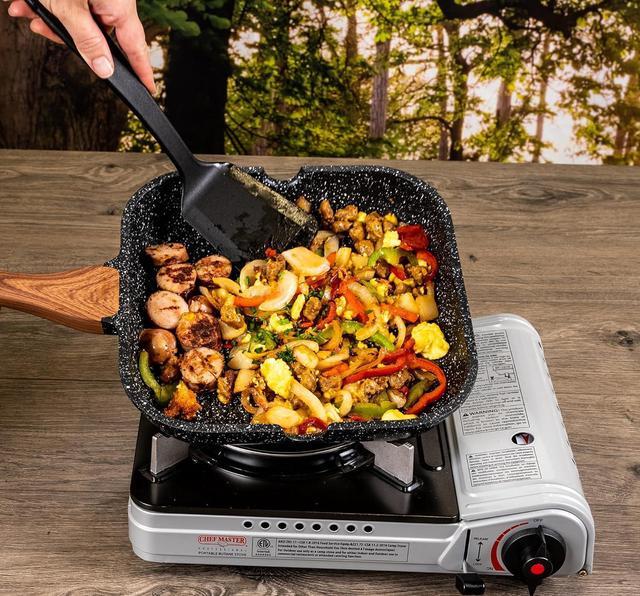 Alt view image 4 of 5 - Chef Master 90235 Butane Countertop Stove Combination Pack | Includes 4 x 8 oz. Tins of Butane Fuel | 12,000 BTU | Portable, with Carry Case | 1 Click Ignition | Double Wind Guard