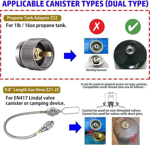 Alt view image 6 of 6 - CAMPINGMOON Propane to Butane Camping Stove Adapter with Hose Valve Convert 16oz/1Lb Small Propane Tank to EN417 Lindal Valve Z22/Z21